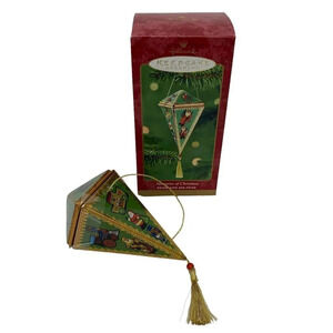 Hallmark Metal Tin With Lid Christmas Ornament Decoration Gift Box Gold Tassel